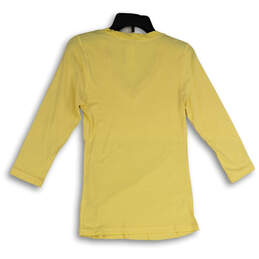 NWT Womens Yellow V-Neck 3/4 Sleeve Stretch Pullover T-Shirt Size Medium alternative image