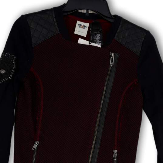 NWT Womens Black Red Long Sleeve Asymmetrical Zip Motorcycle Jacket Size S image number 3