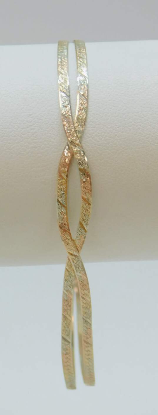 14K Tri Color Gold Diagonal Etched Braided Herringbone Chain Bracelet 2.8g image number 3