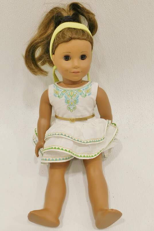 American Girl With Brown Eyes & Hair Wearing Lea's Celebration Outfit Dress image number 1