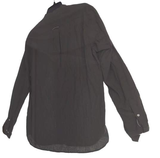 Men Brown Long Sleeve Collarless Button Up Pocket Dress Shirt Size Medium image number 5