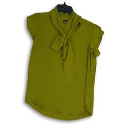 7th Avenue New York & Company Design Studio Womens Green Tie Neck Blouse Top S