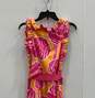 Womens Pink Orange Floral Ruffle Round Neck Sleeveless Shift Dress Size M image number 4