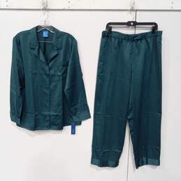 Apt. 9 Women's Atlantic Deep Green Satin Notch Pant Set Size L with Tag