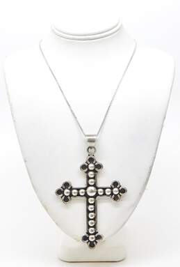 925 'DDC' Signed Beaded Statement Cross Pendant Necklace 16.2g