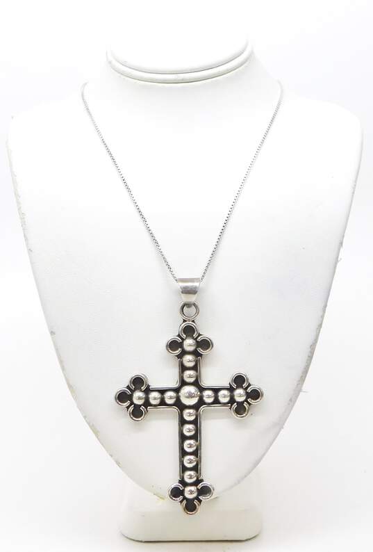 925 'DDC' Signed Beaded Statement Cross Pendant Necklace 16.2g image number 1