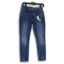 NWT Express Womens Blue Denim Medium Wash Ankle Slit Skinny Jeans Size 4P