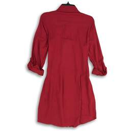 NWT Womens Red Roll Tab Sleeve Collared Front Zip Shirt Dress Size M alternative image