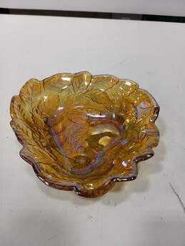 Triangular Amber Carnival Glass Leaf Bowl alternative image