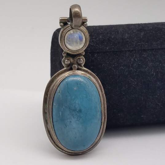 Sterling Silver Turquoise Chalcedony Oval Pendant 29.6g image number 1
