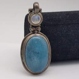 Sterling Silver Turquoise Chalcedony Oval Pendant 29.6g