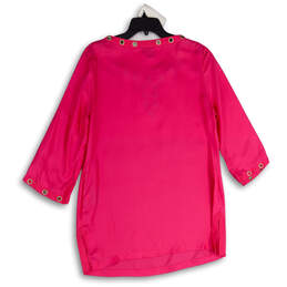 Womens Pink Eyelet 3/4 Sleeve Keyhole Neck Side Slit Tunic Top Size L alternative image