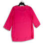 Womens Pink Eyelet 3/4 Sleeve Keyhole Neck Side Slit Tunic Top Size L image number 2