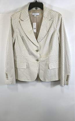 NWT New York & Company Womens Ivory Geometric Cotton Blend Blazer Jacket Size 16