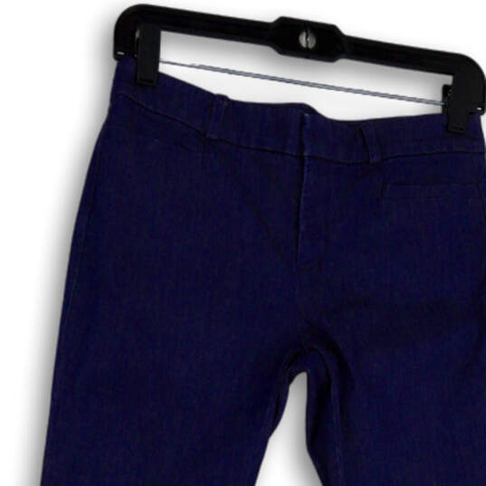 Womens Blue Flat Front Slash Pockets Straight Leg Dress Pants Size 2P image number 3