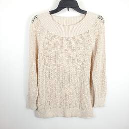 Loft Women Ivory Crochet Sweatshirt L NWT