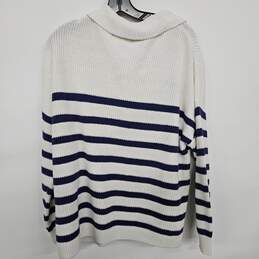 LOFT White Blue Striped Knit Long Sleeve Collared Sweater alternative image