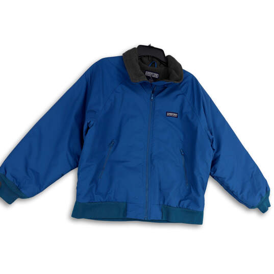 Womens Blue Collared Pockets Long Sleeve Full-Zip Bomber Jacket Size Medium image number 1