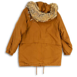 Womens Brown Faux Fur Hooded Long Sleeve Full-Zip Parka Jacket Size Medium alternative image