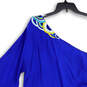 Womens Blue One Shoulder Embroidered Tie Waist Knee Length Sundress Size 12 image number 3