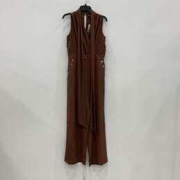 NWT Womens Brown Sleeveless Surplice Neck Pockets One-Piece Jumpsuit Size M