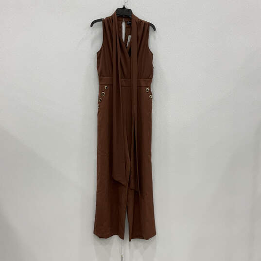 NWT Womens Brown Sleeveless Surplice Neck Pockets One-Piece Jumpsuit Size M image number 1