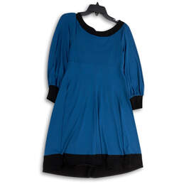 Womens Blue Pleated Front Round Neck Long Sleeve Pullover A-Line Dress Sz 6 alternative image