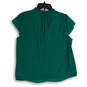 NWT Womens Green Ruffle Neck Cap Sleeve Blouse Top Size Medium image number 2
