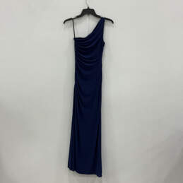Womens Blue Pleated Sleeveless One Shoulder Modern Maxi Dress Zero Size 0 alternative image