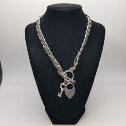 Juicy Couture W/Box Silver Tone /Gray Love Me & Key Pendants On 16in Toggle Necklace W/Box 77.4g