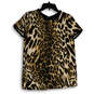 Womens Brown Leopard Print Round Neck Short Sleeve Pullover Blouse Top Sz 2 image number 1