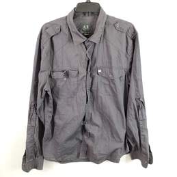 Armani Exchange Men Grey Striped Snap Up Shirt XL