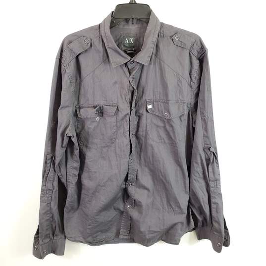 Armani Exchange Men Grey Striped Snap Up Shirt XL image number 1