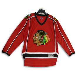 NHL Mens Red V-Neck Long Sleeve Chicago Blackhawks Hockey Jersey Size M