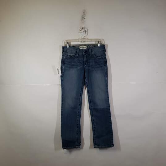 Womens Medium Wash 5-Pockets Design Stretch Denim Straight Leg Jeans Size 29s image number 1