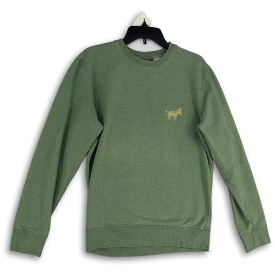 Mens Green Crew Neck Long Sleeve Ribbed Hem Pullover Sweatshirt Size Small image number 1