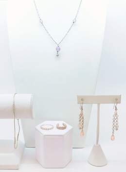 Romantic 925 Sterling Silver Pink & Purple Crystal Bead Necklace Drop Earrings Bracelet & Rings 16.5g