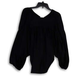 NWT Womens Black Balloon Sleeve V-Neck Hi-Low Hem Pullover Blouse Top Sz S alternative image
