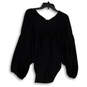 NWT Womens Black Balloon Sleeve V-Neck Hi-Low Hem Pullover Blouse Top Sz S image number 2