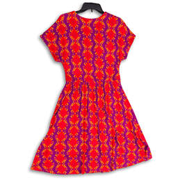 Womens Multicolor Pleated V-Neck Short Sleeve A-Line Dress Size Medium alternative image