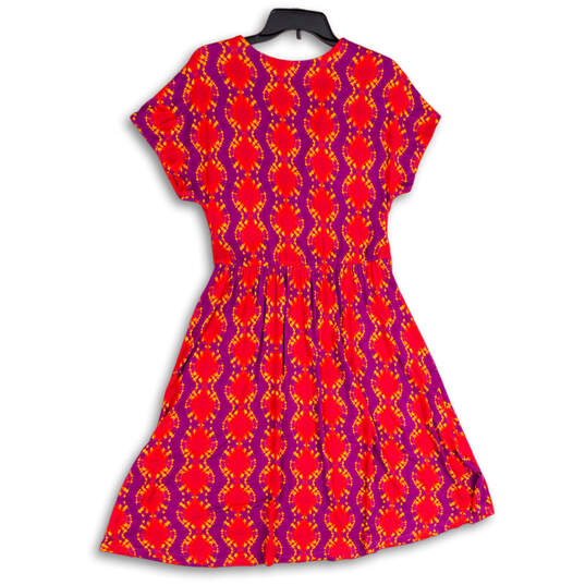 Womens Multicolor Pleated V-Neck Short Sleeve A-Line Dress Size Medium image number 2