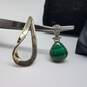 ATI Sterling Silver Malachite Pendant 7" Bracelet w/Safety Chain 15.5g image number 2