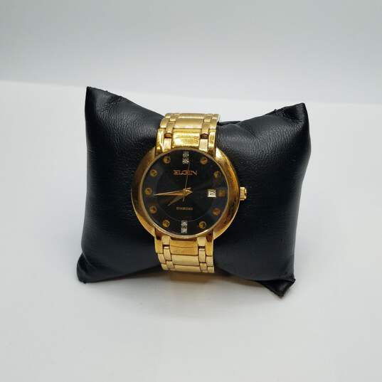 Elgin Diamond 39mm Case Unisex Gold Tone Stainless Steel Quartz Watch image number 2