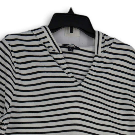 Womens Black White Striped Long Sleeve Pullover Hoodie Size L 14-16 image number 4