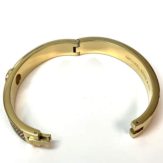 Designer Michael Kors Gold-Tone Pave Crystal Fulton Hinged Bangle Bracelet image number 4