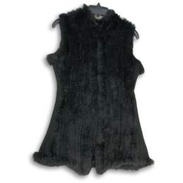 Love Taken Womens Black Fur Sleeveless Open Front Long Vest Size Small