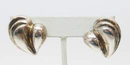 925 Sterling Silver Electroform CD Signed Heart Omega Clip Back Earrings 13.3g alternative image