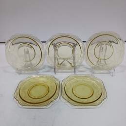 Set of 5 Vintage Amber Madrid Depression Glass Saucers
