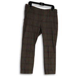 Womens Brown Plaid Flat Front Straight Leg Classic Cropped Pants Size 12