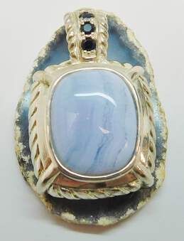 Judith Ripka Sterling Silver Blue Lace Agate Sapphire Pendant 20.5g